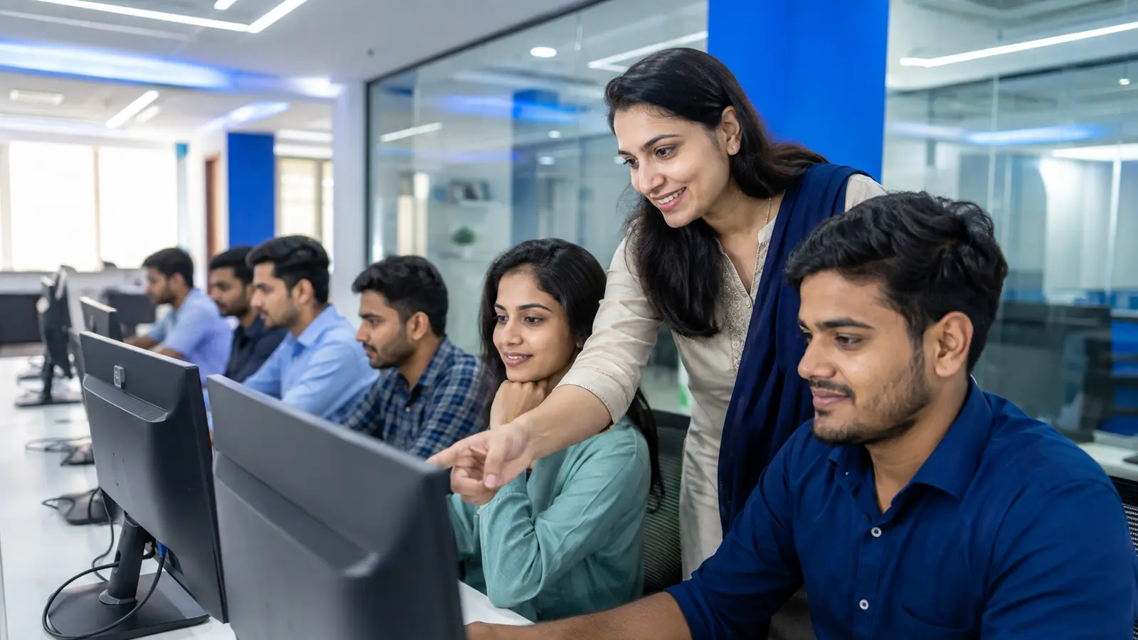 Students learning in a computer lab